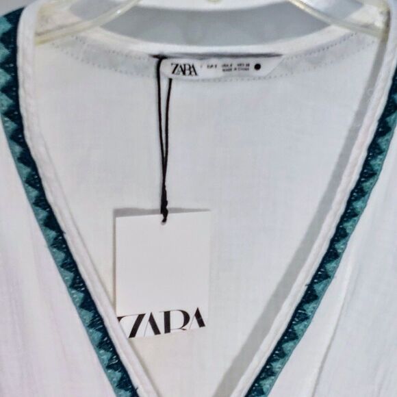 Zara Embroidered Textured Dress Women's Small White Boho Beach Coverup NEW! - Picture 6 of 9